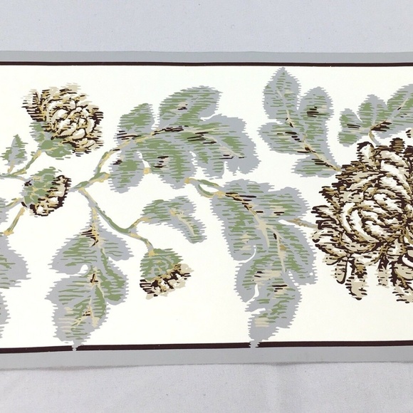 Wallpaper Border Beige Gold Green Flower 3 Rolls - Picture 5 of 6